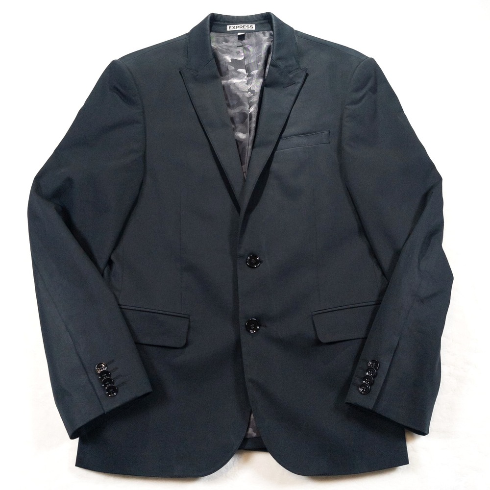 EXPRESS Blazer Mens 36S Fitted Black Camo Lined Two Button Suit Jacket Blazer